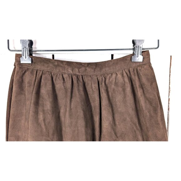 Vintage I. Magnin Kasper brown suede leather high waist midi skirt - Picture 4 of 5